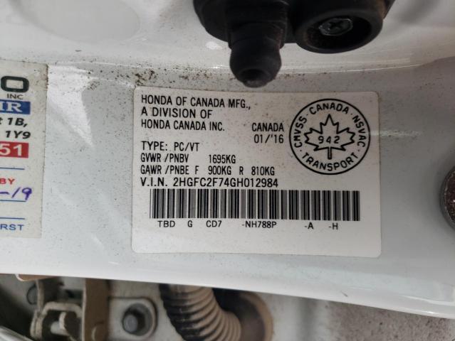 Photo 10 from auction – 2016 HONDA CIVIC EX with VIN 2HGFC2F74GH012984