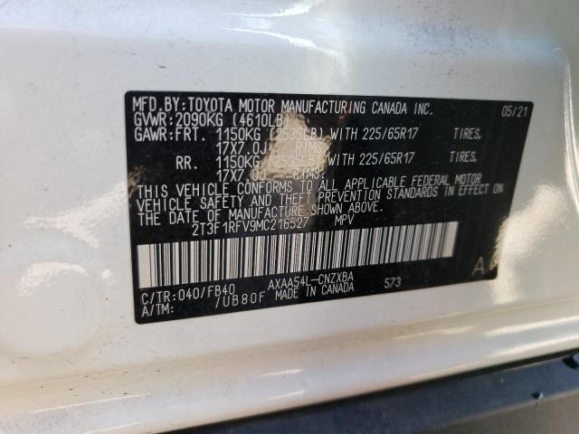 Photo 10 from auction – 2021 TOYOTA RAV4 LE with VIN 2T3F1RFV9MC216527
