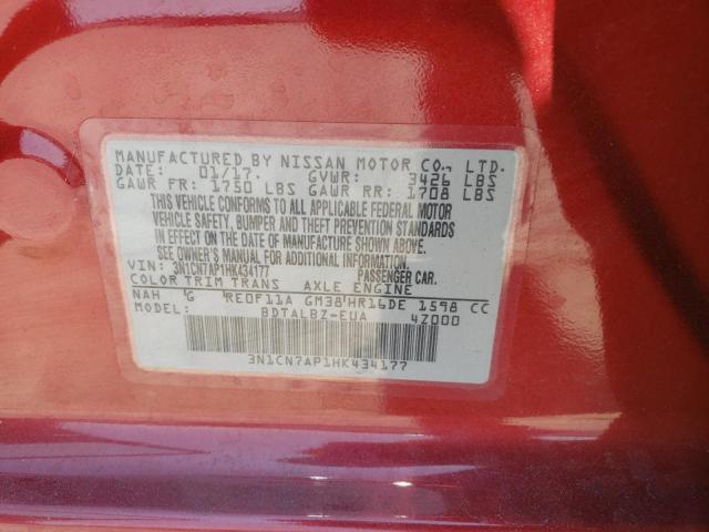 Photo 10 from auction – 2017 NISSAN VERSA S with VIN 3N1CN7AP1HK434177