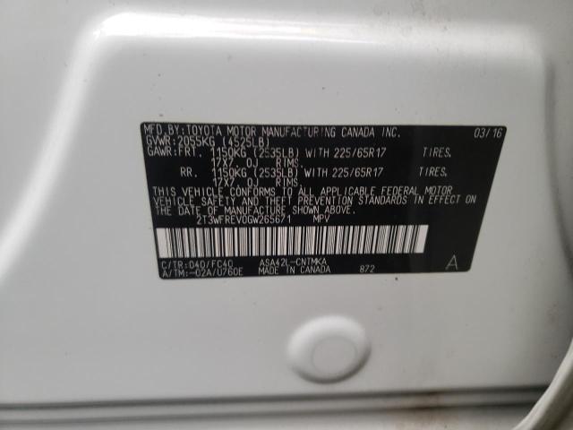 Photo 10 from auction – 2016 TOYOTA RAV4 XLE with VIN 2T3WFREV0GW265671