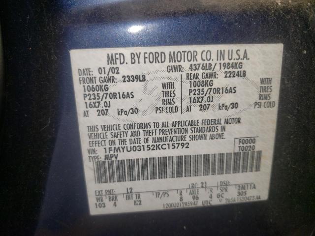Photo 10 from auction – 2002 FORD ESCAPE XLT with VIN 1FMYU03152KC15792