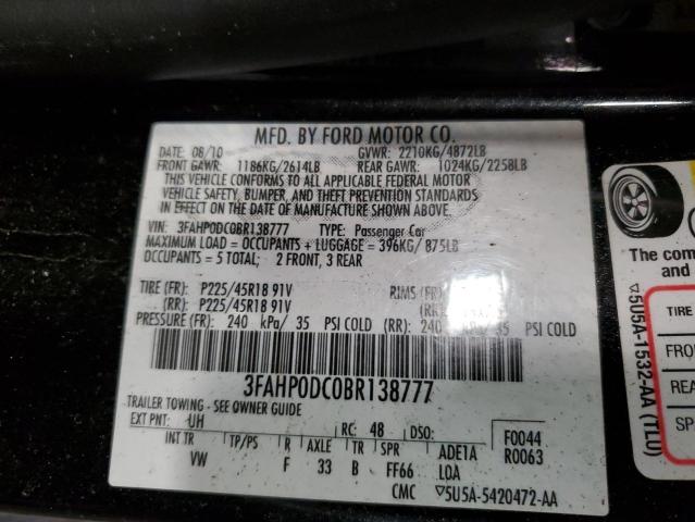 Photo 10 from auction – 2011 FORD FUSION with VIN 3FAHP0DC0BR138777