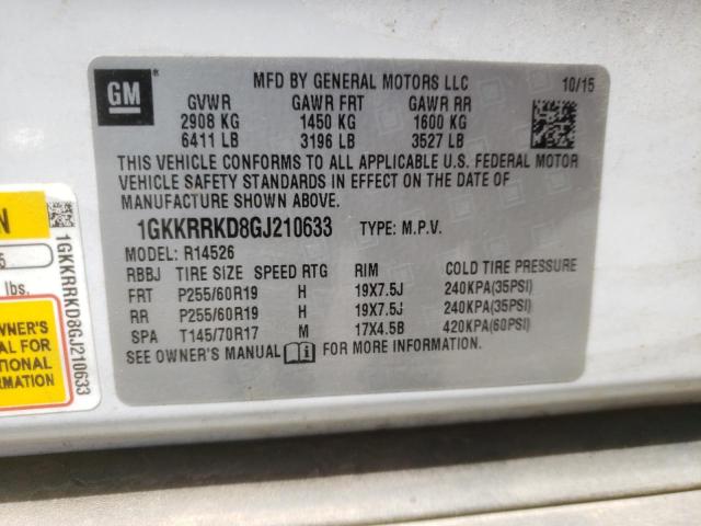 Photo 10 from auction – 2016 GMC ACADIA SLT with VIN 1GKKRRKD8GJ210633