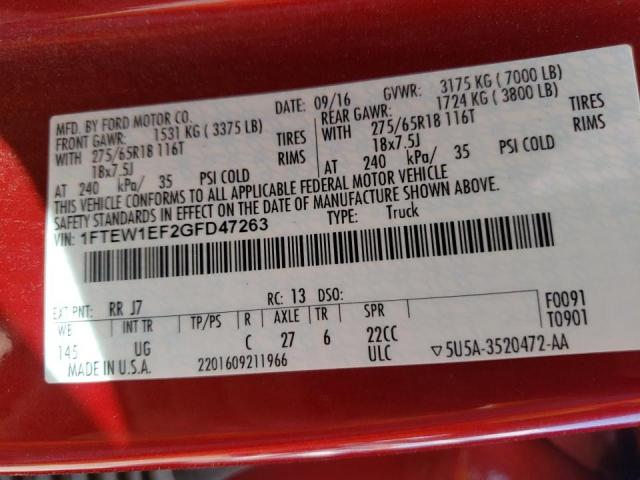 Photo 10 from auction – 2016 FORD F150 SUPER with VIN 1FTEW1EF2GFD47263