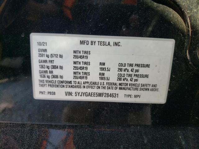 Photo 10 from auction – 2021 TESLA MODEL Y with VIN 5YJYGAEE5MF284631
