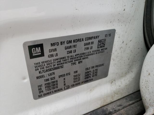Photo 10 from auction – 2016 CHEVROLET TRAX LS with VIN KL7CJKSB2GB600762