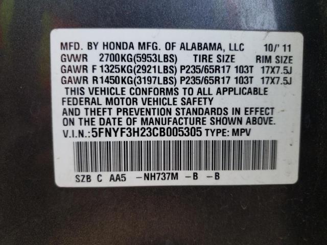 Photo 10 from auction – 2012 HONDA PILOT LX with VIN 5FNYF3H23CB005305