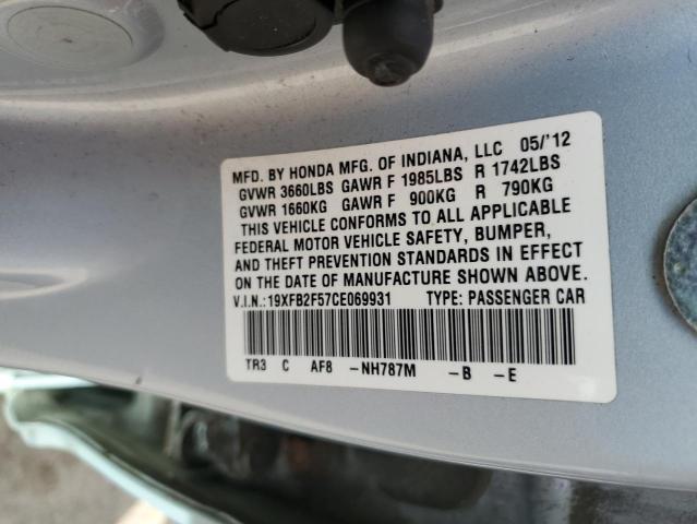 Photo 10 from auction – 2012 HONDA CIVIC LX with VIN 19XFB2F57CE069931