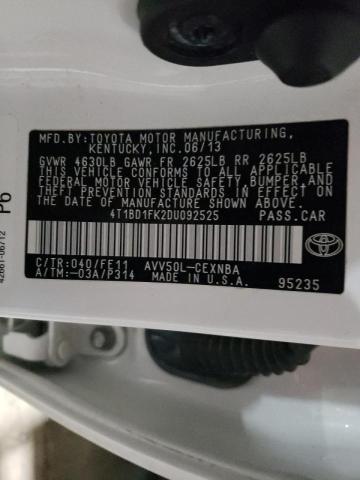 Photo 10 from auction – 2013 TOYOTA CAMRY HYBR with VIN 4T1BD1FK2DU092525