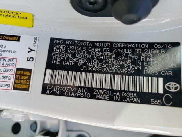 Photo 10 from auction – 2016 TOYOTA PRIUS with VIN JTDKARFU9G3024939
