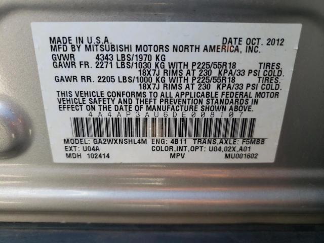 Photo 10 from auction – 2013 MITSUBISHI OUTLANDER with VIN 4A4AP3AU6DE008107