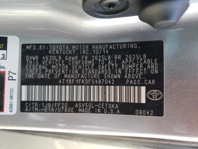 Photo 10 from auction – 2015 TOYOTA CAMRY LE with VIN 4T1BF1FK0FU487042