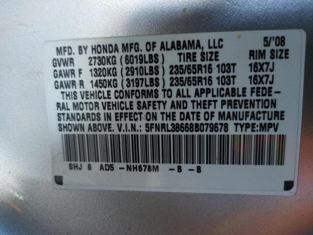 Photo 10 from auction – 2008 HONDA ODYSSEY EX with VIN 5FNRL38668B079678