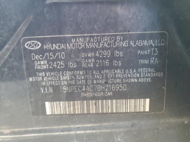 Photo 10 from auction – 2011 HYUNDAI SONATA SE with VIN 5NPEC4AC7BH216950