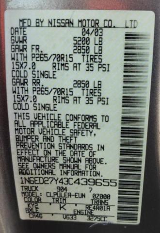 Photo 10 from auction – 2003 NISSAN FRONTIER C with VIN 1N6ED27Y43C439655