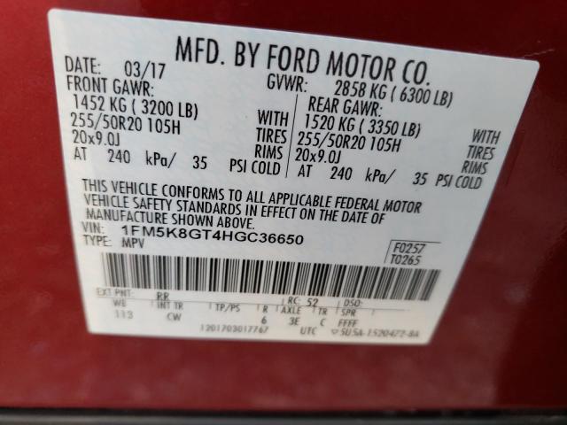 Photo 10 from auction – 2017 FORD EXPLORER S with VIN 1FM5K8GT4HGC36650