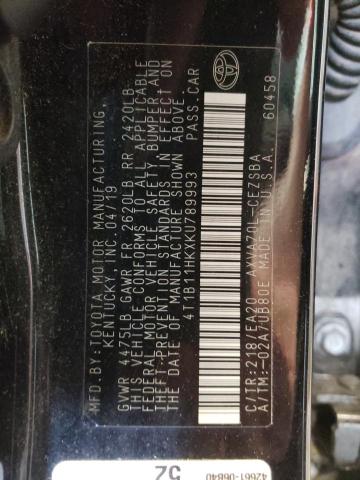 Photo 10 from auction – 2019 TOYOTA CAMRY with VIN 4T1B11HKXKU789993
