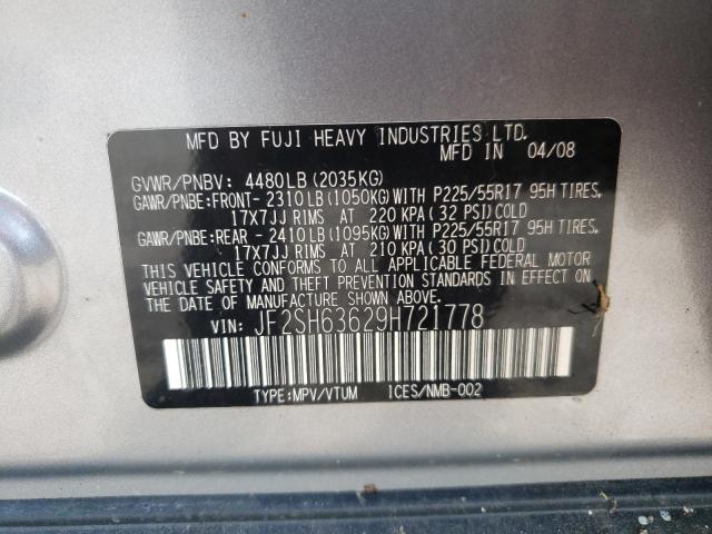 Photo 10 from auction – 2009 SUBARU FORESTER 2 with VIN JF2SH63629H721778