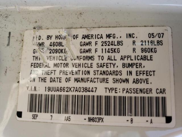 Photo 10 from auction – 2007 ACURA TL with VIN 19UUA662X7A038447