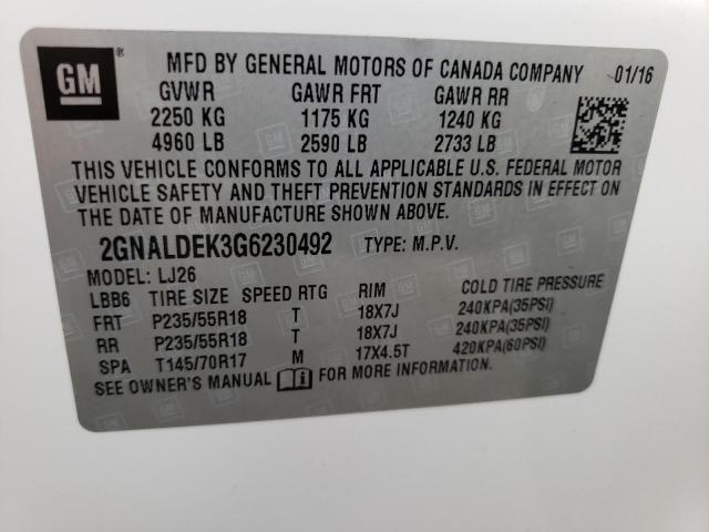 Photo 10 from auction – 2016 CHEVROLET EQUINOX LT with VIN 2GNALDEK3G6230492