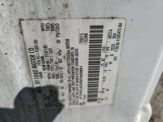 Photo 10 from auction – 2011 FORD RANGER with VIN 1FTKR1AD5BPA69881