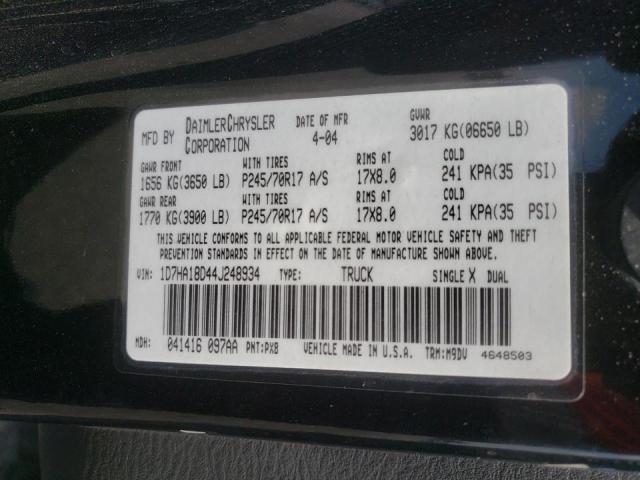Photo 10 from auction – 2004 DODGE RAM 1500 S with VIN 1D7HA18D44J248934