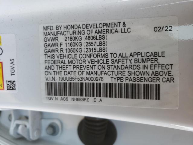 Photo 10 from auction – 2022 ACURA TLX TECH A with VIN 19UUB5F53NA000976