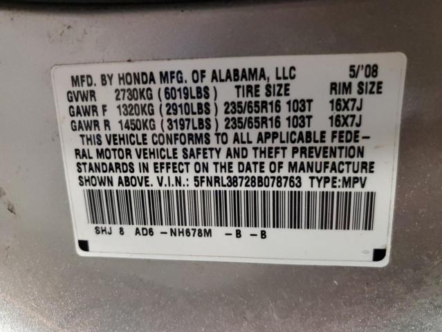 Photo 10 from auction – 2008 HONDA ODYSSEY with VIN 5FNRL38728B078763