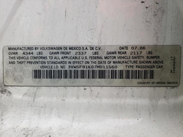 Photo 10 from auction – 2007 VOLKSWAGEN JETTA 2.5 with VIN 3VWSF81K07M011560