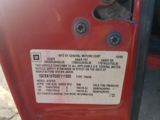 Photo 10 from auction – 1999 CHEVROLET SILVERADO with VIN 1GCEK19T8XE111380