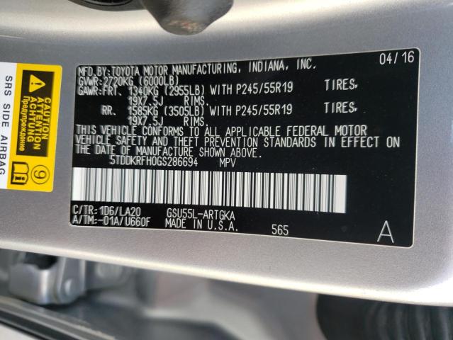 Photo 10 from auction – 2016 TOYOTA HIGHLANDER with VIN 5TDDKRFH0GS286694