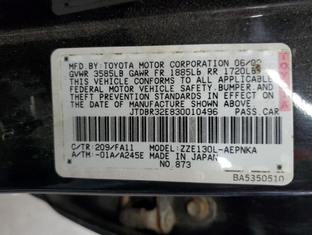 Photo 10 from auction – 2003 TOYOTA COROLLA CE with VIN JTDBR32E830010496