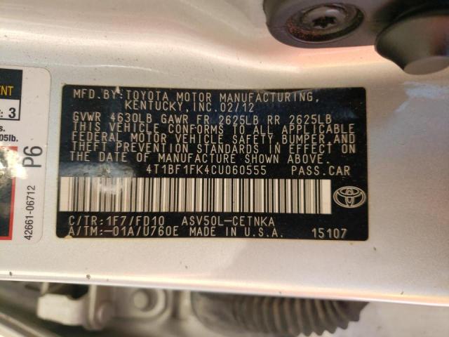 Photo 10 from auction – 2012 TOYOTA CAMRY BASE with VIN 4T1BF1FK4CU060555