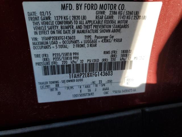 Photo 10 from auction – 2015 FORD TAURUS SEL with VIN 1FAHP2E8XFG143603