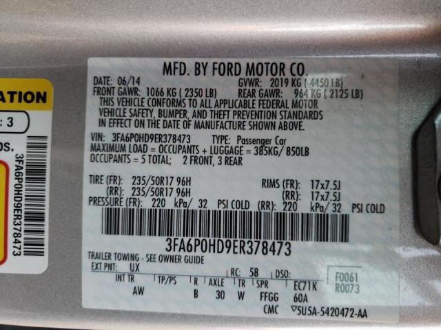 Photo 10 from auction – 2014 FORD FUSION SE with VIN 3FA6P0HD9ER378473