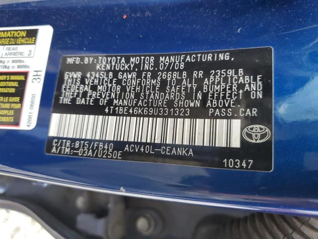 Photo 10 from auction – 2009 TOYOTA CAMRY BASE with VIN 4T1BE46K69U331323