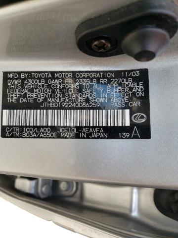 Photo 10 from auction – 2004 LEXUS IS 300 with VIN JTHBD192240086259