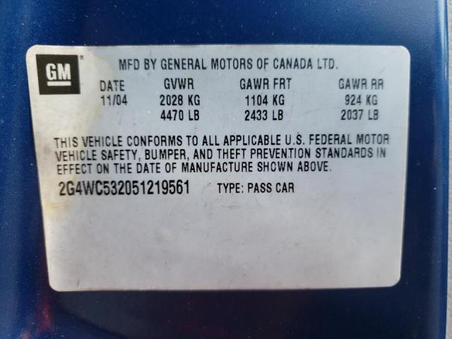 Photo 10 from auction – 2005 BUICK LACROSSE C with VIN 2G4WC532051219561