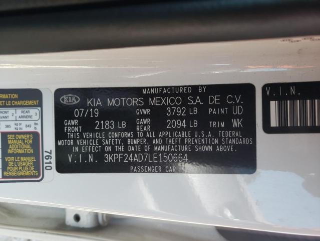 Photo 10 from auction – 2020 KIA FORTE FE with VIN 3KPF24AD7LE150664