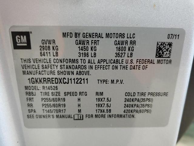 Photo 10 from auction – 2012 GMC ACADIA SLT with VIN 1GKKRREDXCJ112211