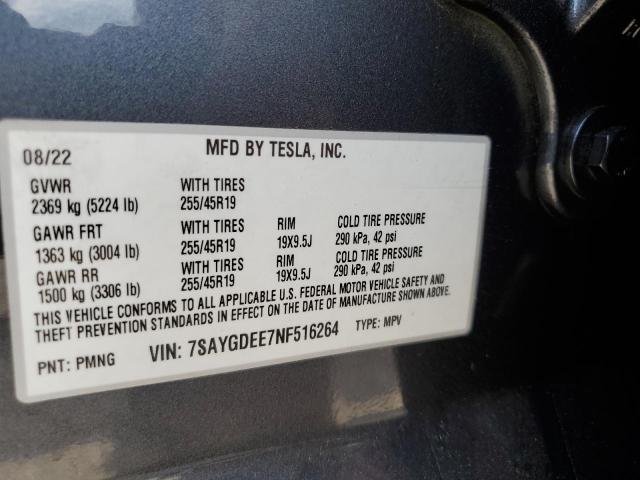 Photo 10 from auction – 2022 TESLA MODEL Y with VIN 7SAYGDEE7NF516264