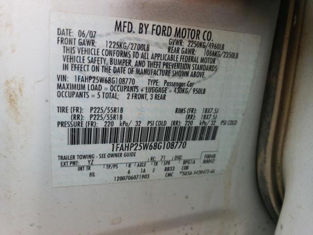 Photo 10 from auction – 2008 FORD TAURUS LIM with VIN 1FAHP25W68G108770