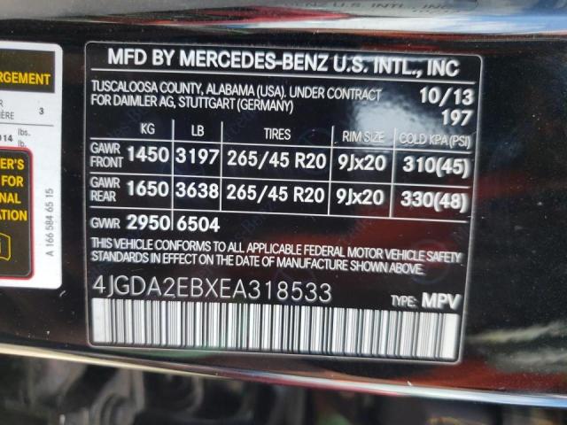 Photo 10 from auction – 2014 MERCEDES-BENZ ML 350 BLU with VIN 4JGDA2EBXEA318533