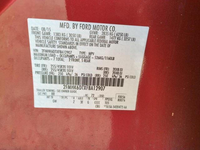 Photo 10 from auction – 2015 FORD FLEX LIMIT with VIN 2FMHK6DTXFBA12907