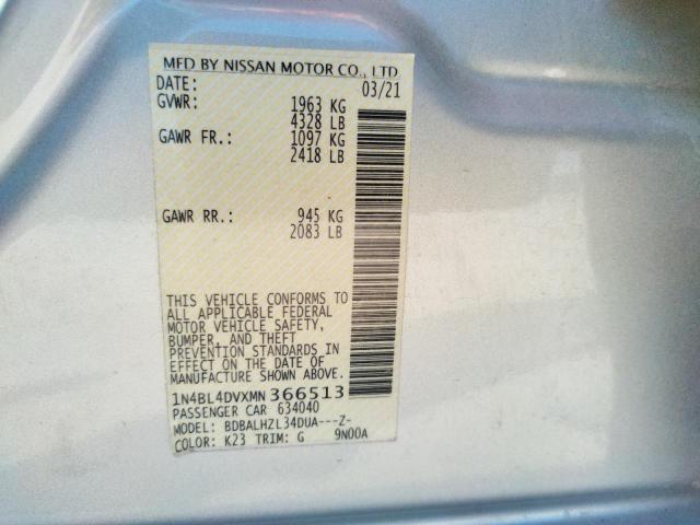 Photo 10 from auction – 2021 NISSAN ALTIMA SV with VIN 1N4BL4DVXMN366513