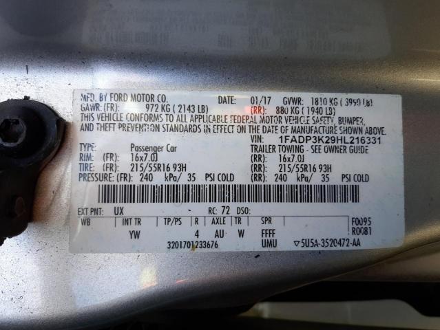 Photo 10 from auction – 2017 FORD FOCUS SE with VIN 1FADP3K29HL216331