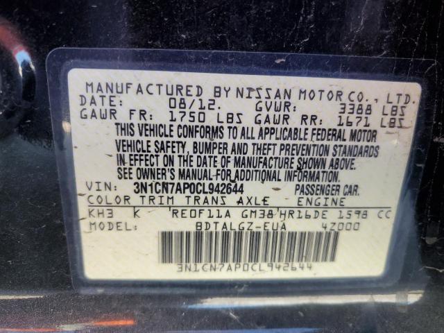 Photo 10 from auction – 2012 NISSAN VERSA S with VIN 3N1CN7AP0CL942644