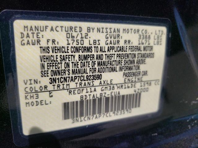 Photo 10 from auction – 2012 NISSAN VERSA S with VIN 3N1CN7AP7CL923590