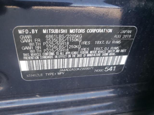 Photo 10 from auction – 2019 MITSUBISHI OUTLANDER with VIN JA4AD2A33KZ009071