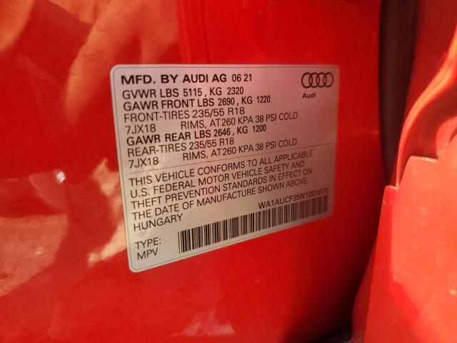 Photo 10 from auction – 2022 AUDI Q3 PREMIUM with VIN WA1AUCF35N1001670